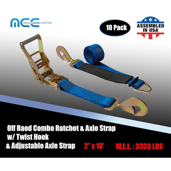 Axle Ratchet Tie Down Strap w/ Snap Hook Race Car Hauler Trailer Flatbed, 10PK